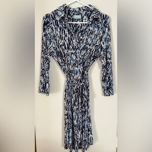 Veronica M Navy and White Animal Print Midi Dress